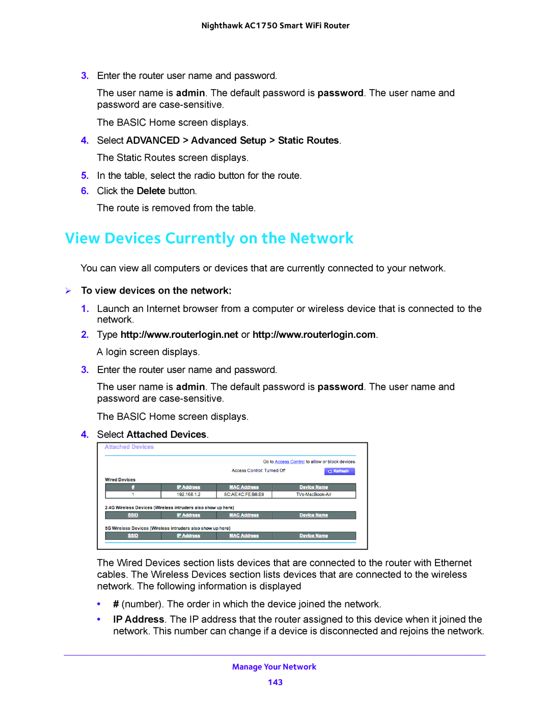 NETGEAR R6700 user manual View Devices Currently on the Network,  To view devices on the network, Select Attached Devices 