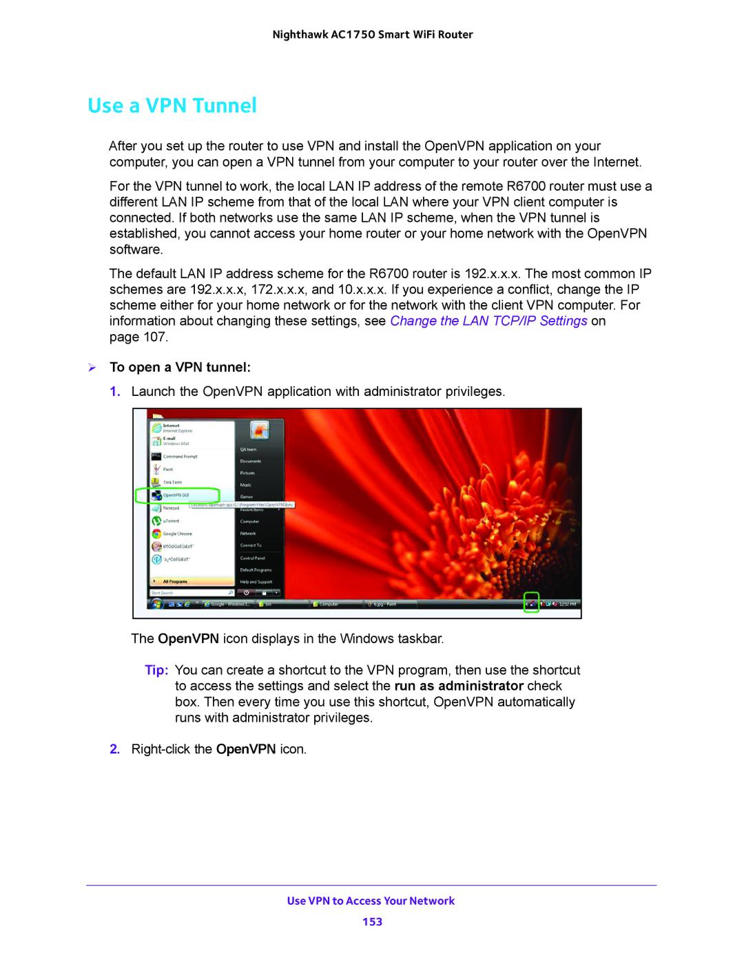 NETGEAR R6700 user manual Use a VPN Tunnel,  To open a VPN tunnel 