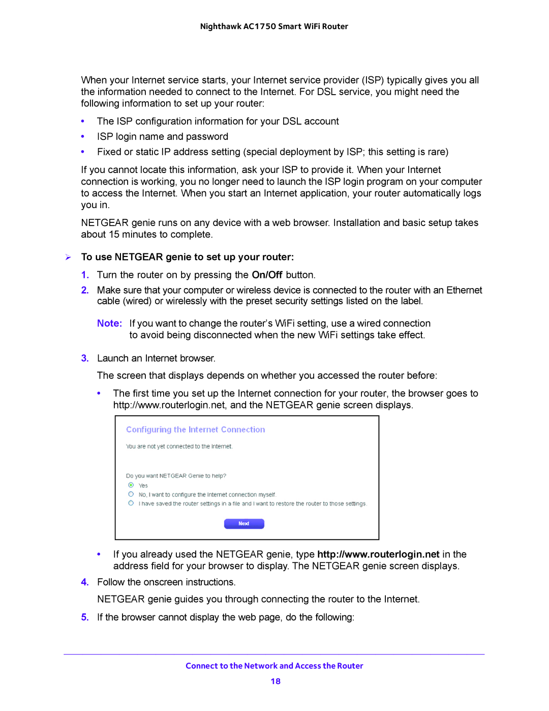 NETGEAR R6700 user manual  To use Netgear genie to set up your router 