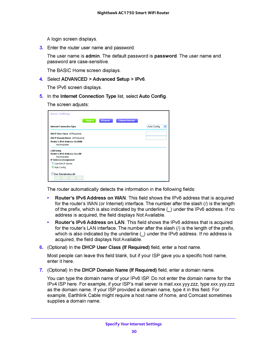 NETGEAR R6700 user manual Specify Your Internet Settings 