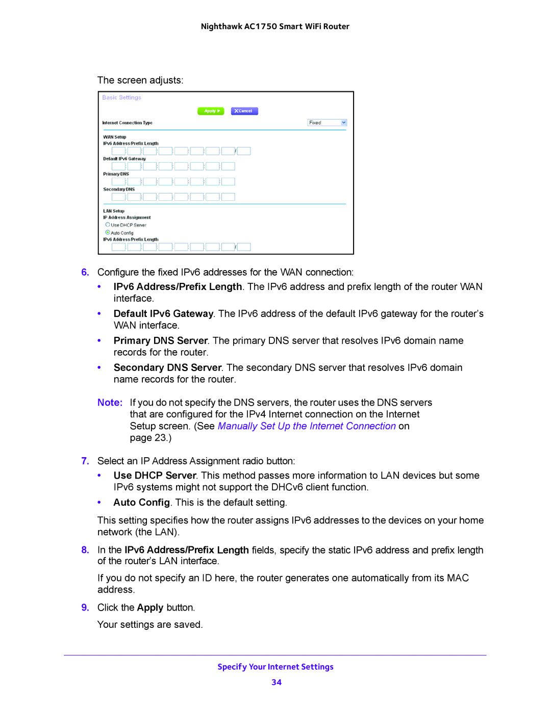 NETGEAR R6700 user manual Specify Your Internet Settings 