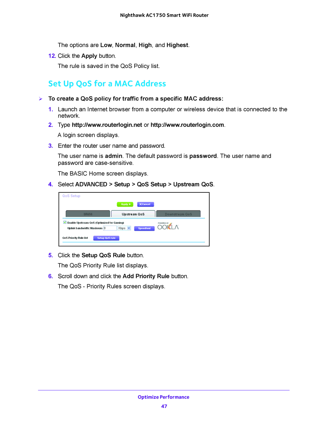 NETGEAR R6700 user manual Set Up QoS for a MAC Address 