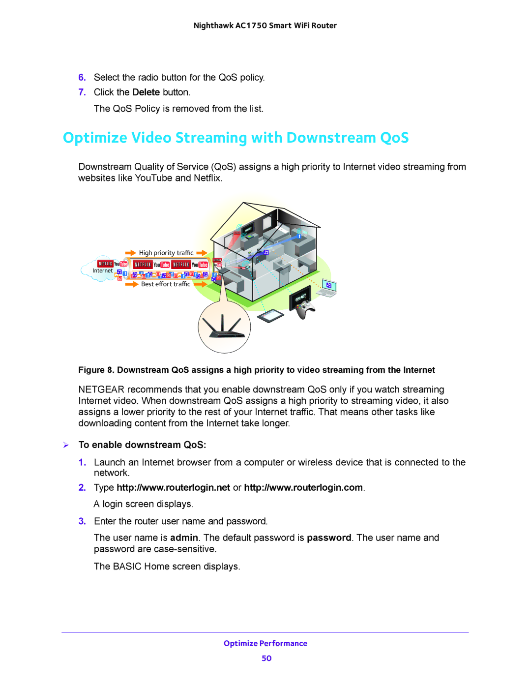 NETGEAR R6700 user manual Optimize Video Streaming with Downstream QoS,  To enable downstream QoS 