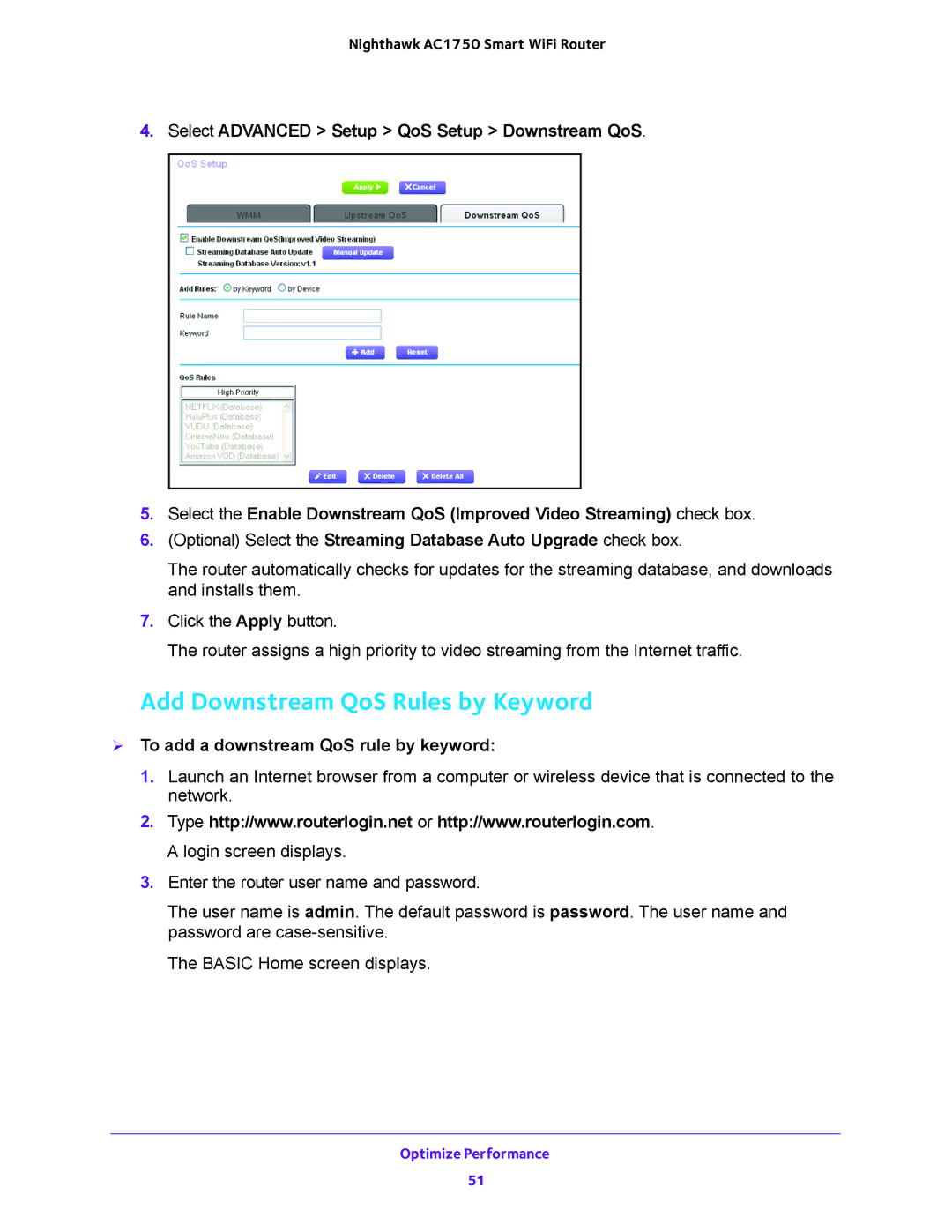 NETGEAR R6700 user manual Add Downstream QoS Rules by Keyword,  To add a downstream QoS rule by keyword 