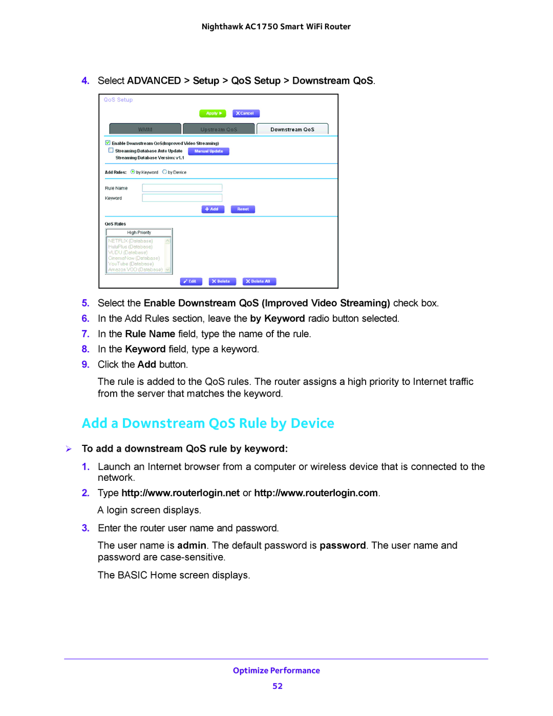 NETGEAR R6700 user manual Add a Downstream QoS Rule by Device 