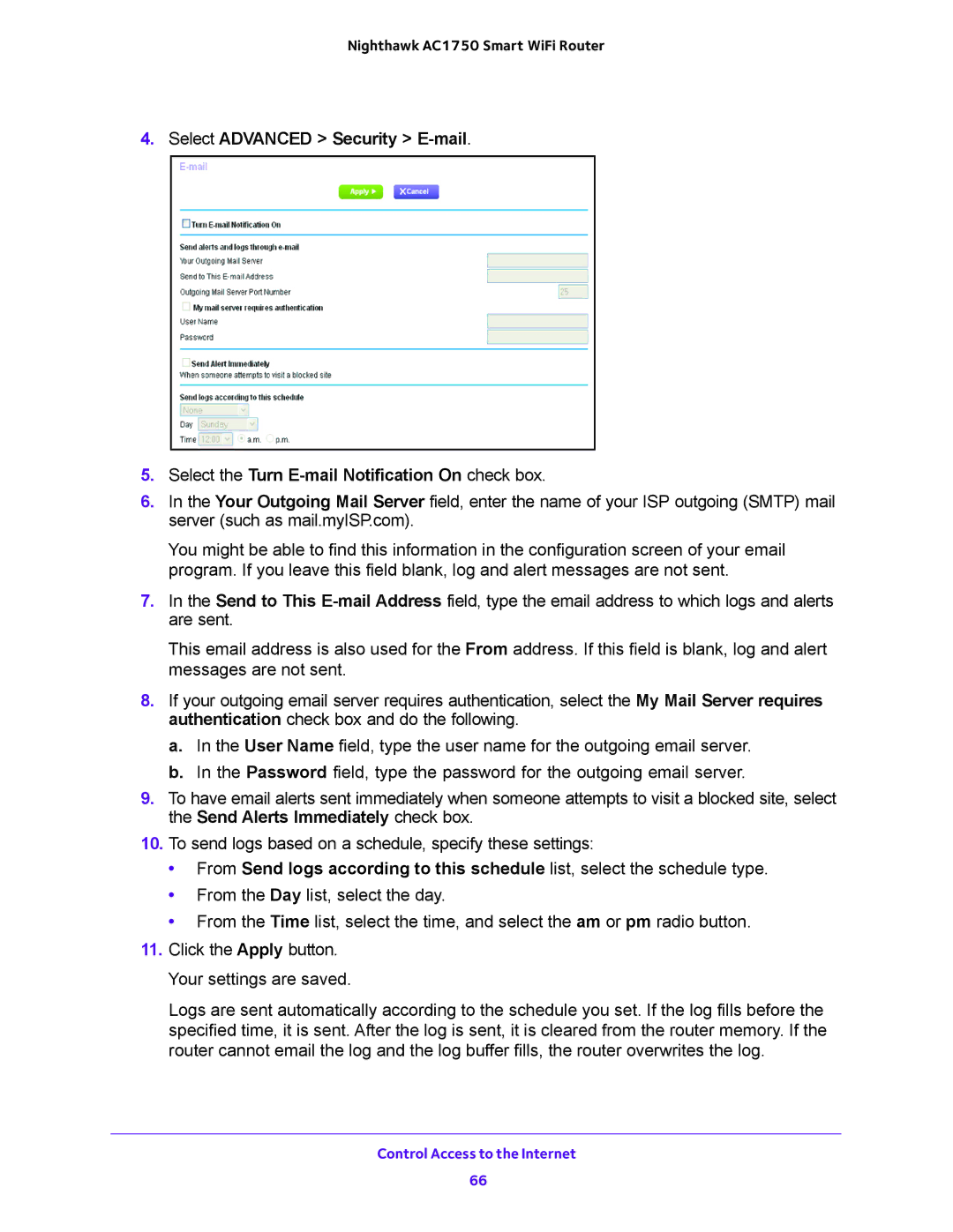 NETGEAR R6700 user manual Control Access to the Internet 