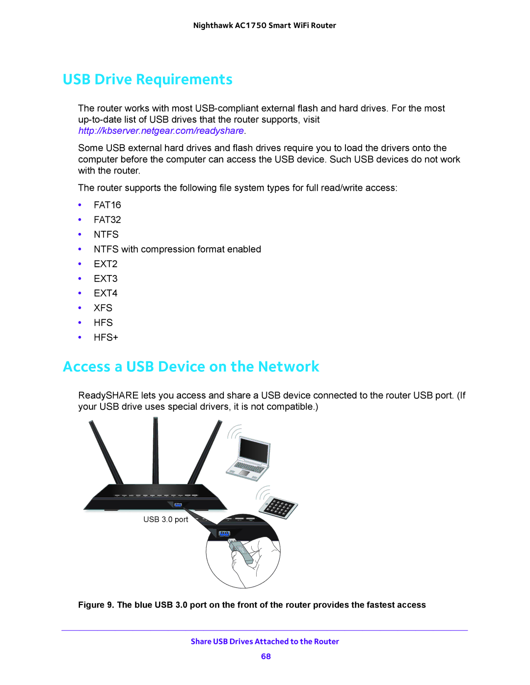 NETGEAR R6700 user manual USB Drive Requirements, Access a USB Device on the Network 