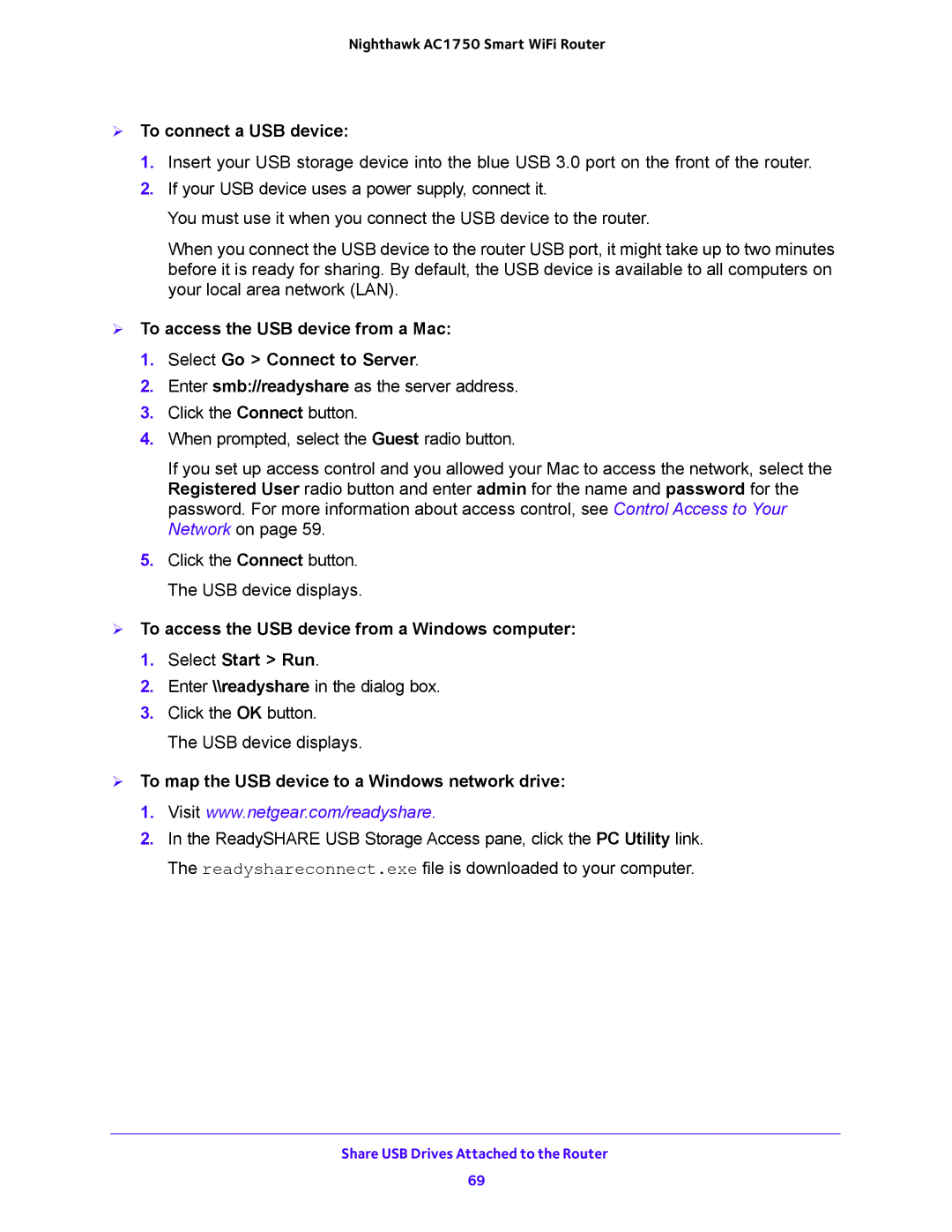 NETGEAR R6700 user manual  To connect a USB device,  To map the USB device to a Windows network drive 