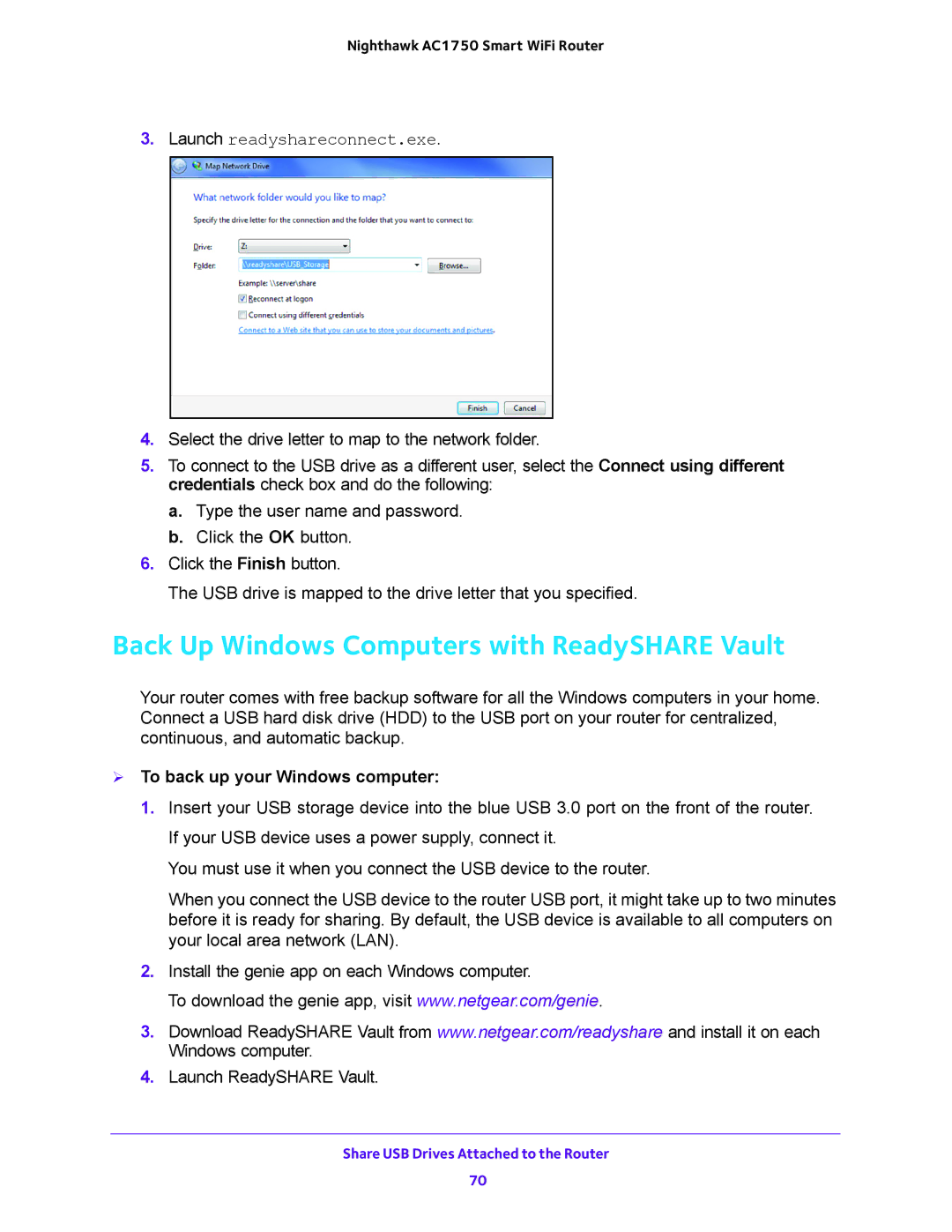 NETGEAR R6700 user manual Back Up Windows Computers with ReadySHARE Vault,  To back up your Windows computer 