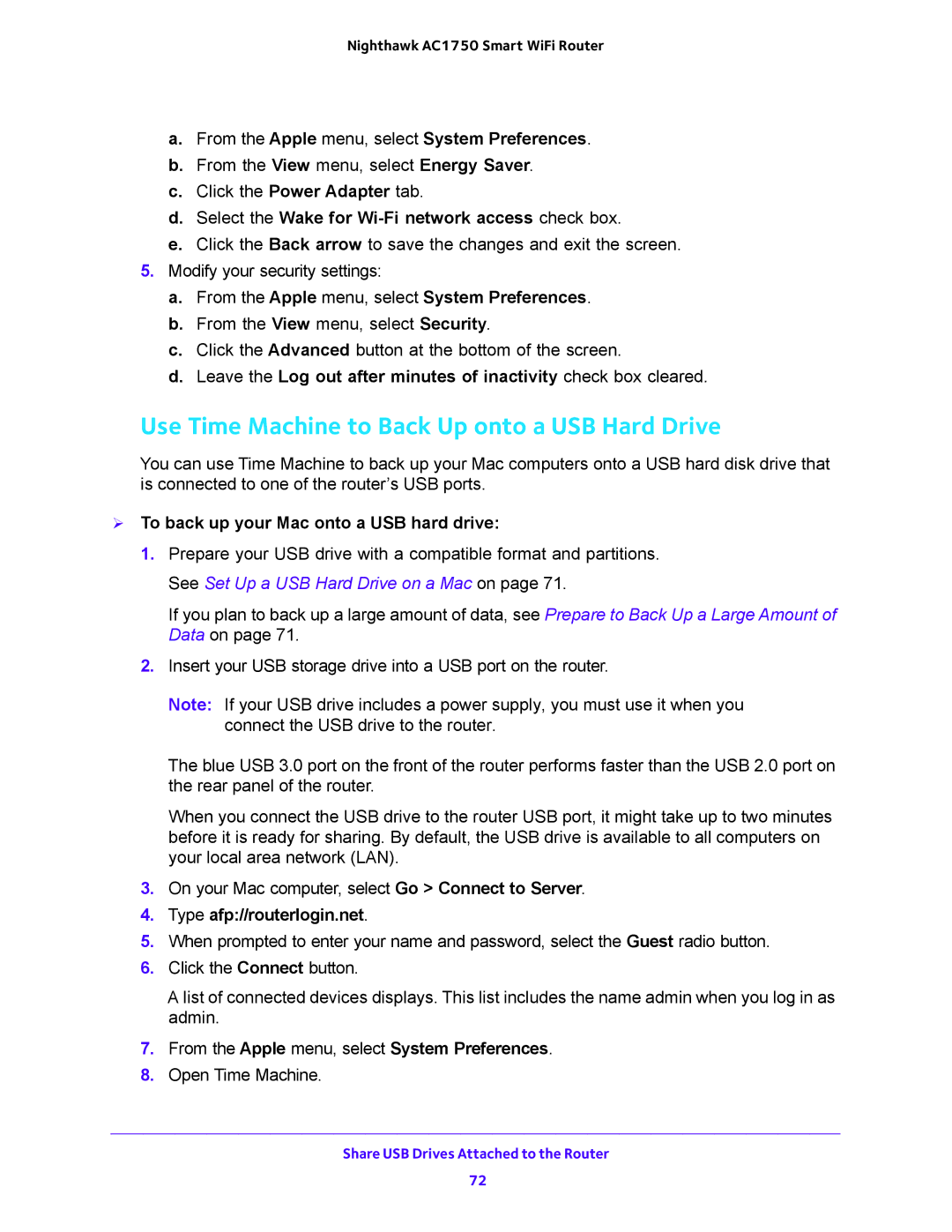 NETGEAR R6700 user manual Use Time Machine to Back Up onto a USB Hard Drive, From the Apple menu, select System Preferences 