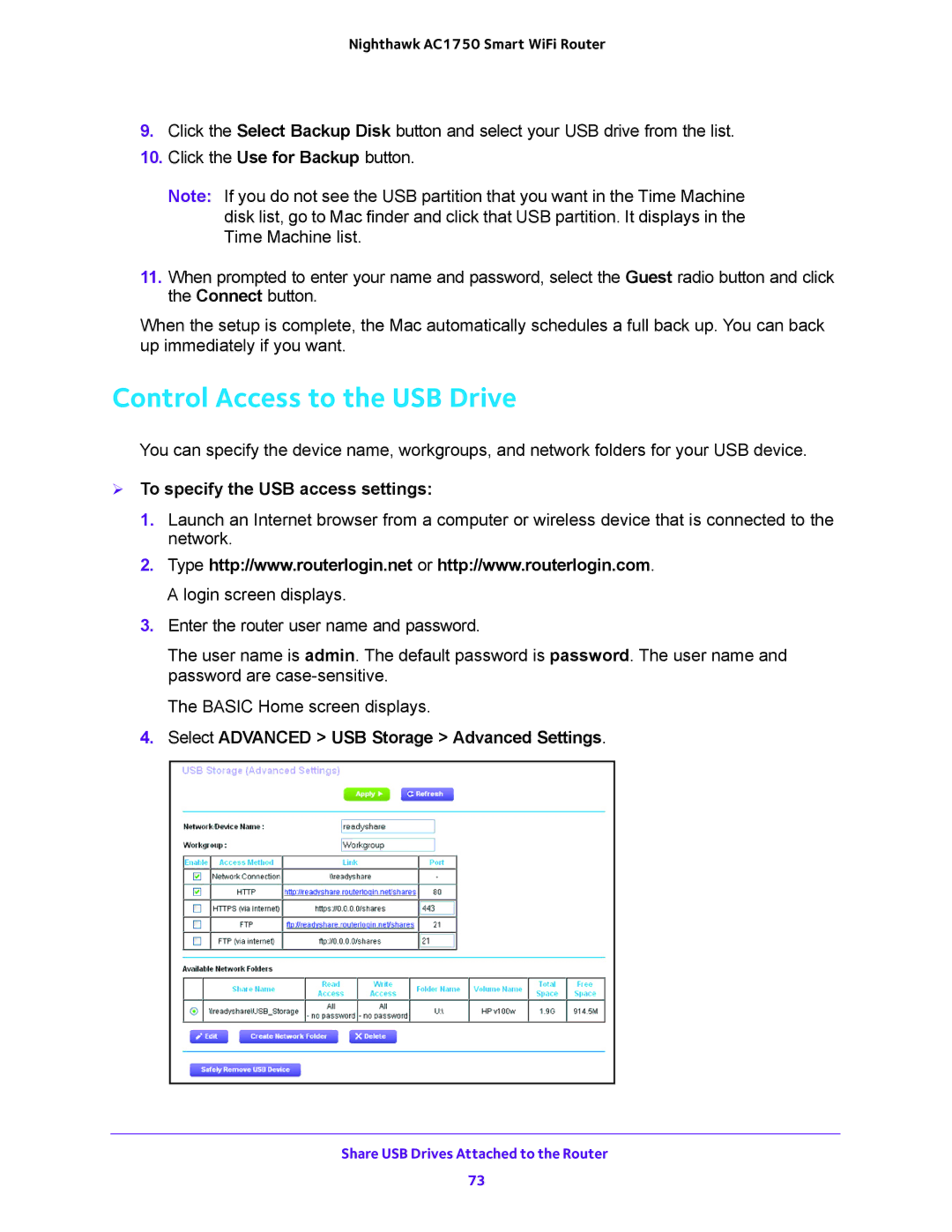 NETGEAR R6700 user manual Control Access to the USB Drive,  To specify the USB access settings 