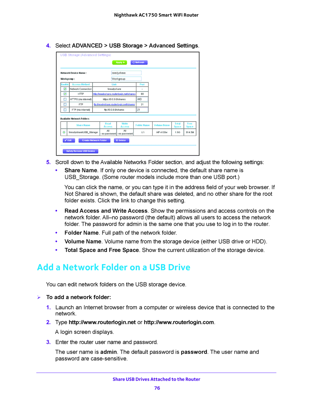 NETGEAR R6700 user manual Add a Network Folder on a USB Drive,  To add a network folder 