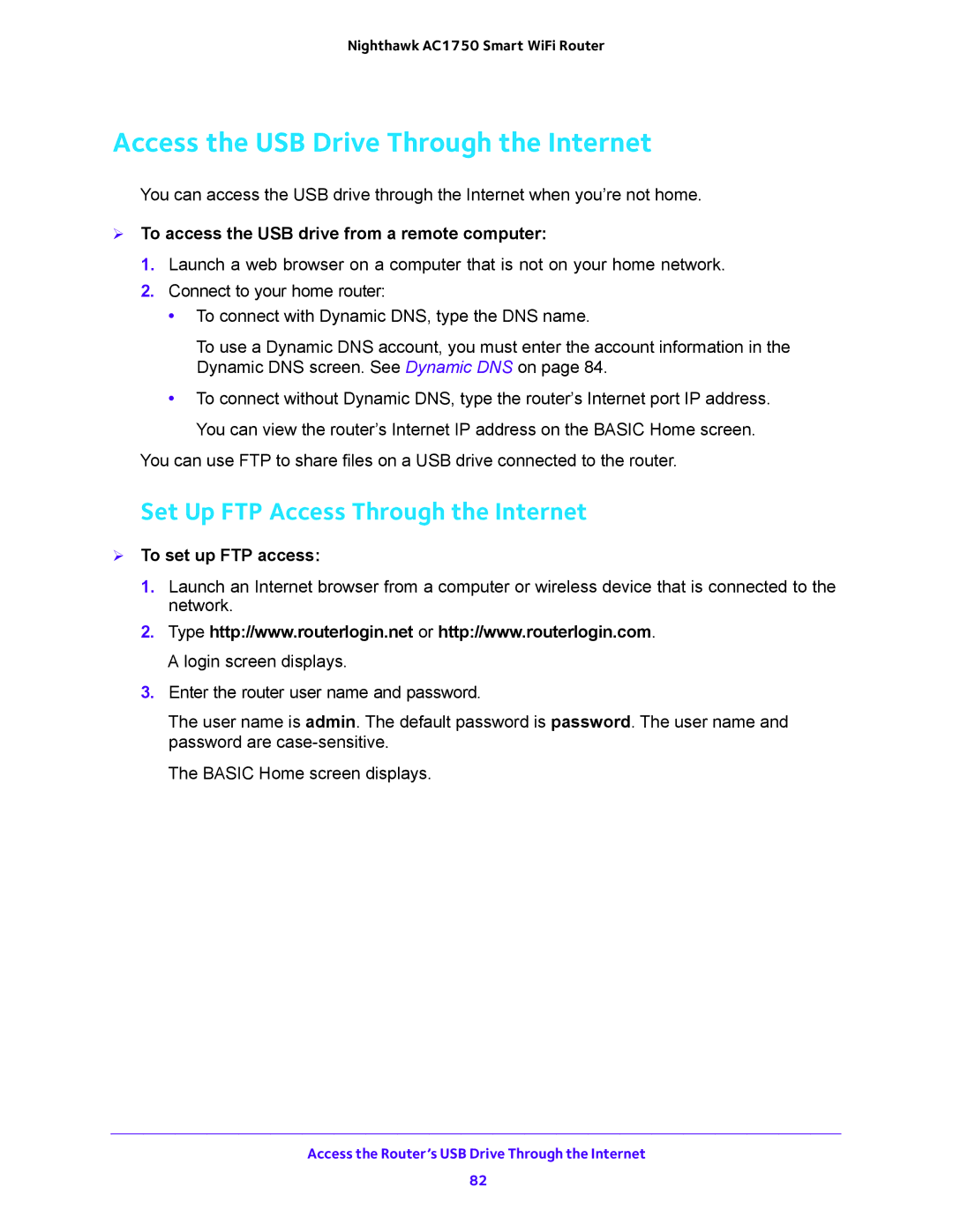 NETGEAR R6700 user manual Access the USB Drive Through the Internet, Set Up FTP Access Through the Internet 