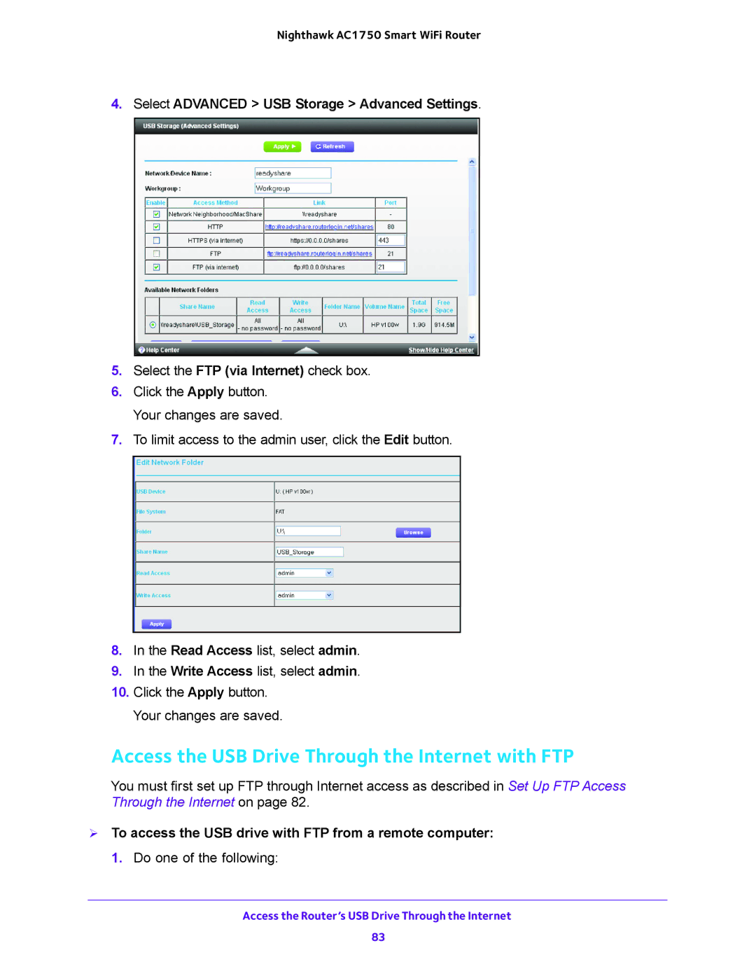 NETGEAR R6700 user manual Access the USB Drive Through the Internet with FTP 