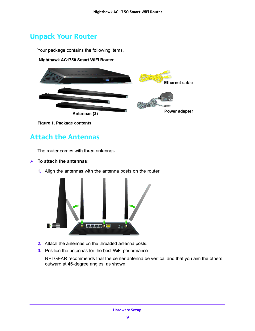 NETGEAR R6700 user manual Unpack Your Router, Attach the Antennas,  To attach the antennas 