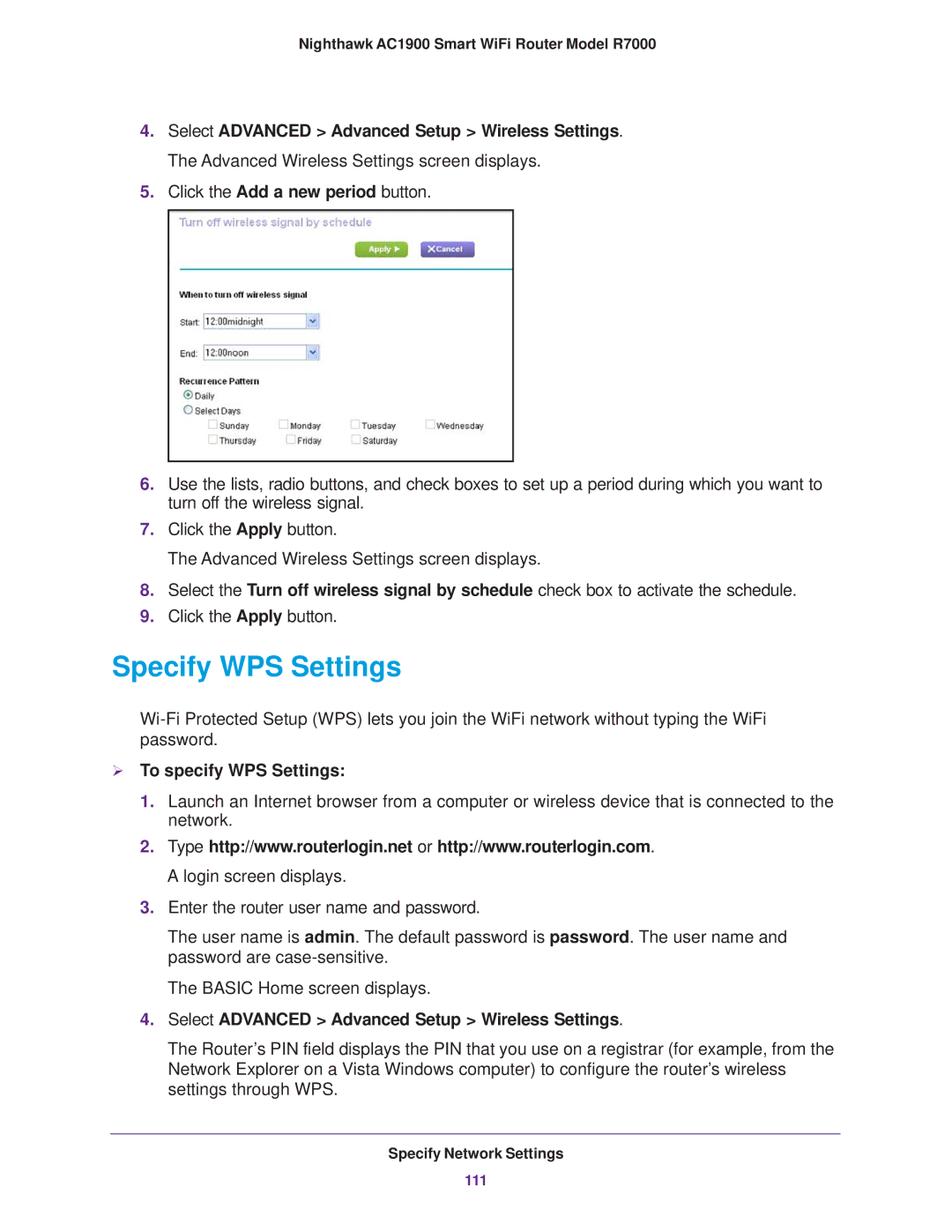 NETGEAR R7000 user manual Specify WPS Settings,  To specify WPS Settings 