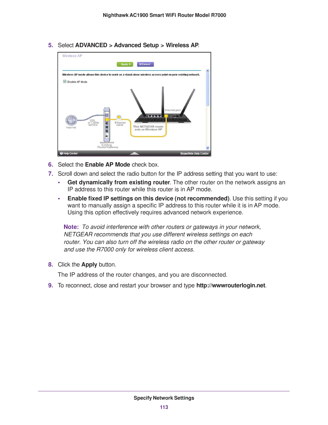 NETGEAR R7000 user manual Select Advanced Advanced Setup Wireless AP 