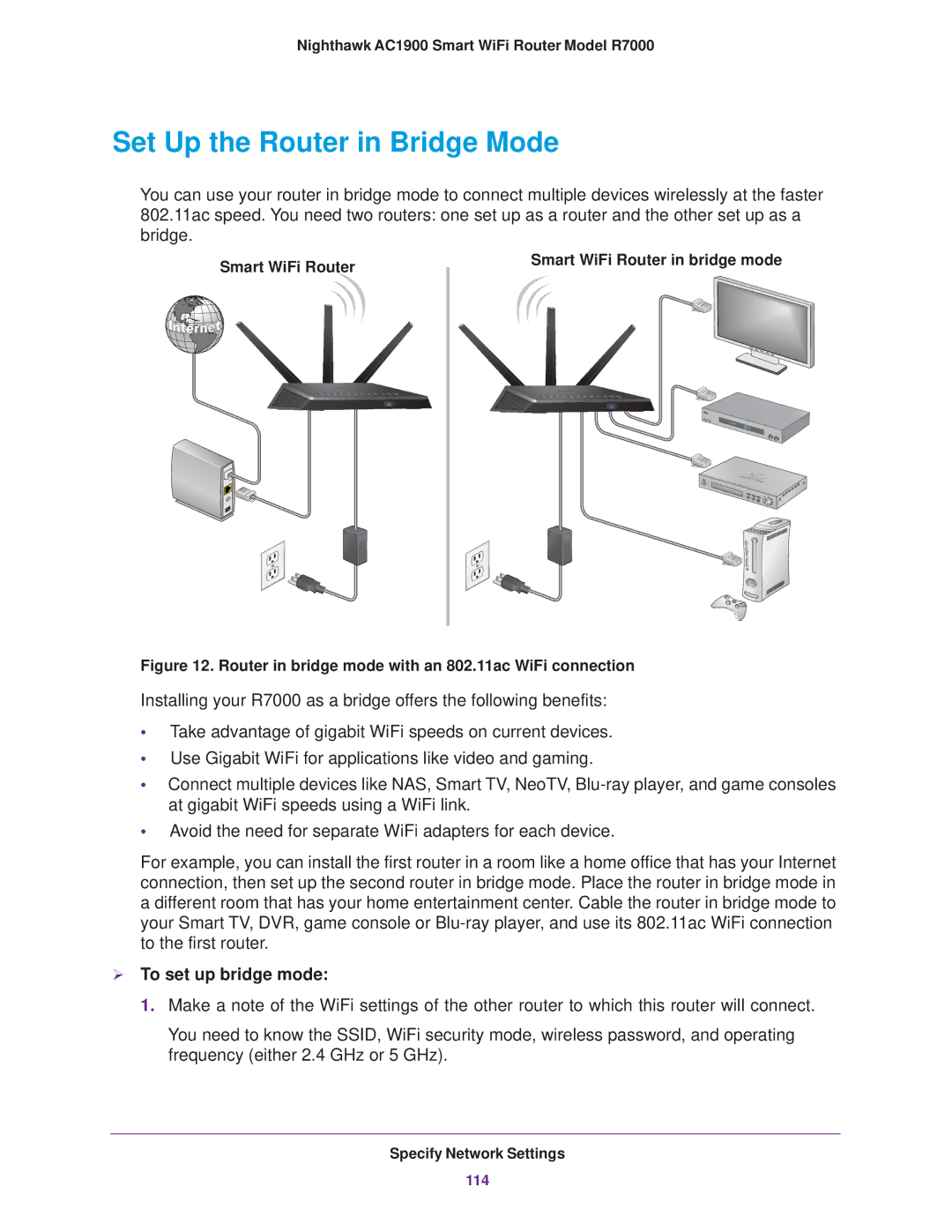 NETGEAR R7000 user manual Set Up the Router in Bridge Mode,  To set up bridge mode 