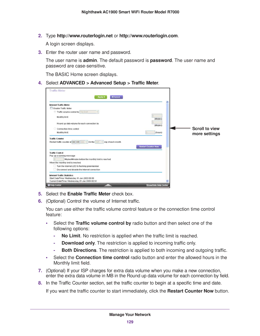 NETGEAR R7000 user manual Select Advanced Advanced Setup Traffic Meter 