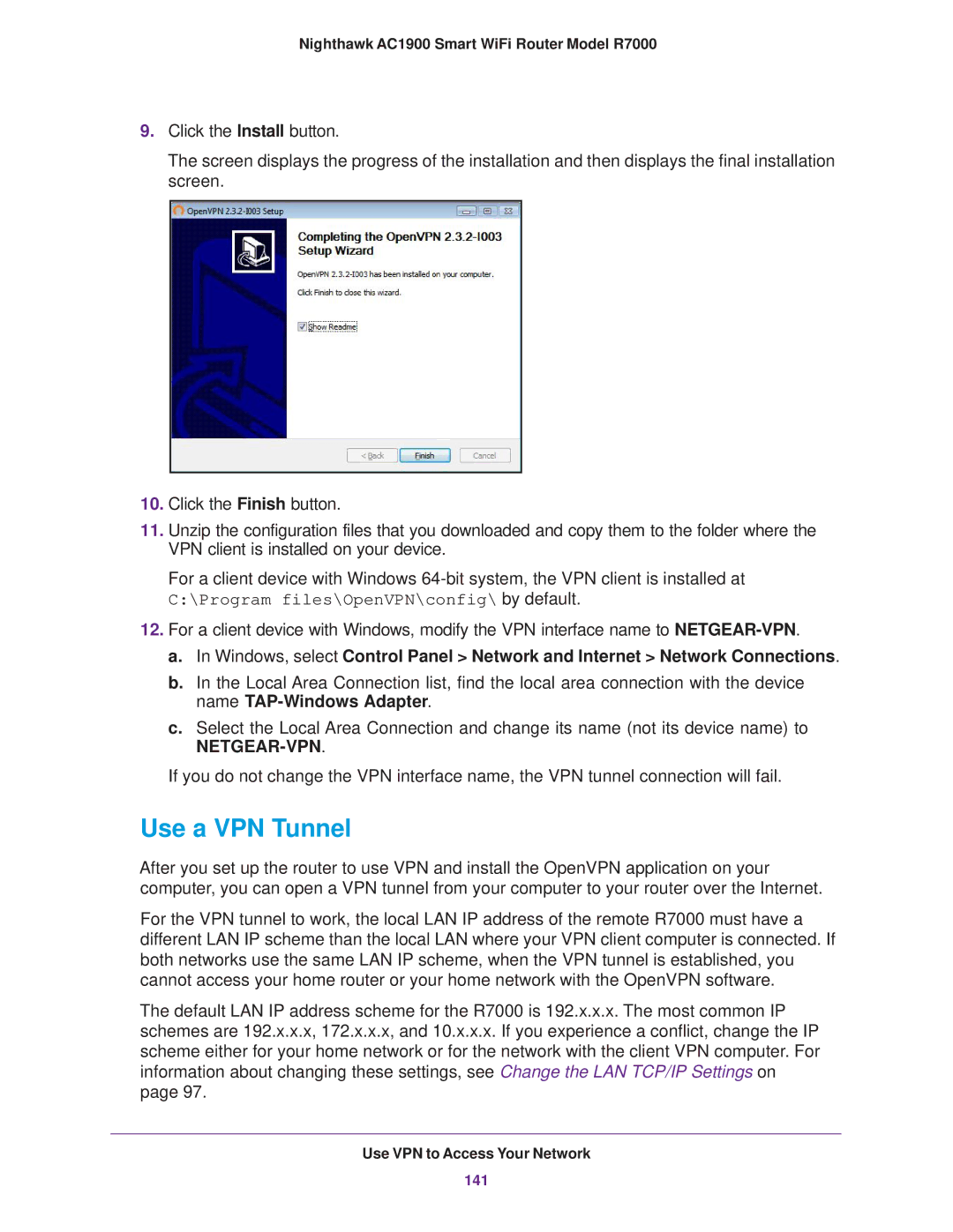 NETGEAR R7000 user manual Use a VPN Tunnel 