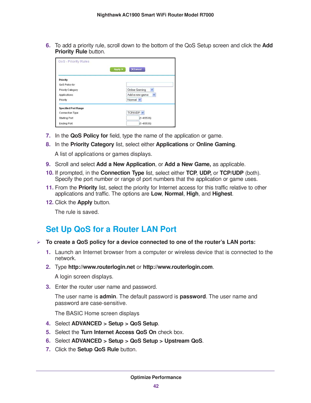 NETGEAR R7000 user manual Set Up QoS for a Router LAN Port 