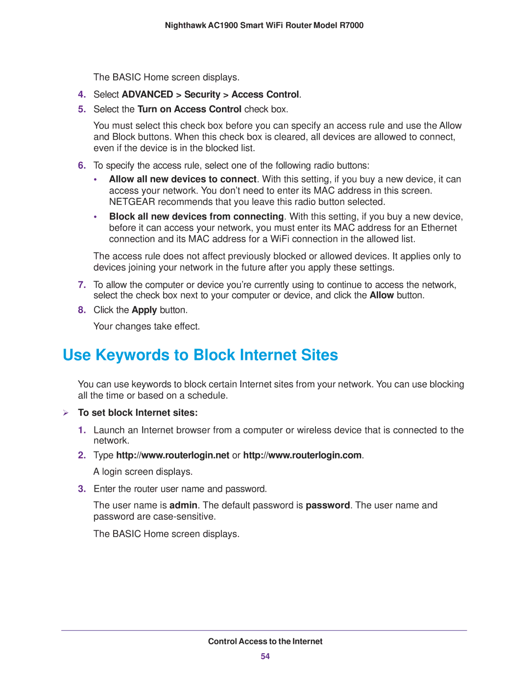 NETGEAR R7000 user manual Use Keywords to Block Internet Sites,  To set block Internet sites 