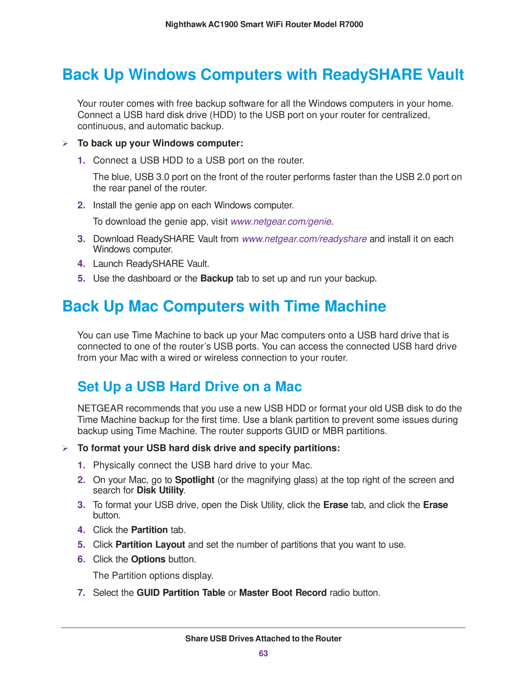 NETGEAR R7000 user manual Back Up Windows Computers with ReadySHARE Vault, Back Up Mac Computers with Time Machine 