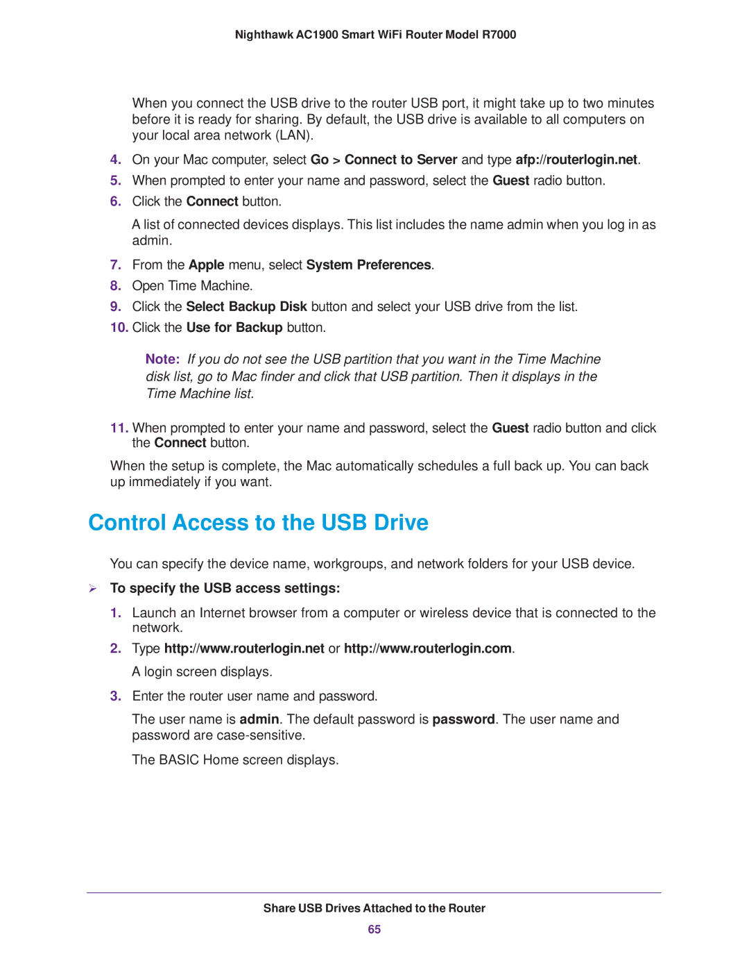 NETGEAR R7000 user manual Control Access to the USB Drive,  To specify the USB access settings 