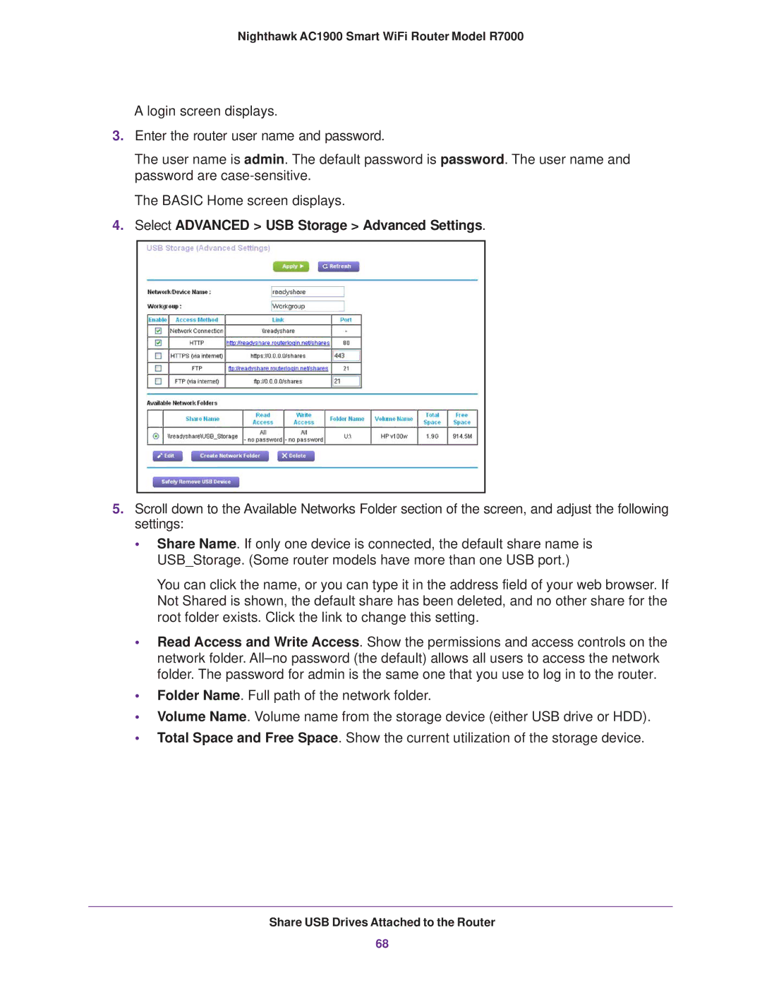 NETGEAR R7000 user manual Select Advanced USB Storage Advanced Settings 