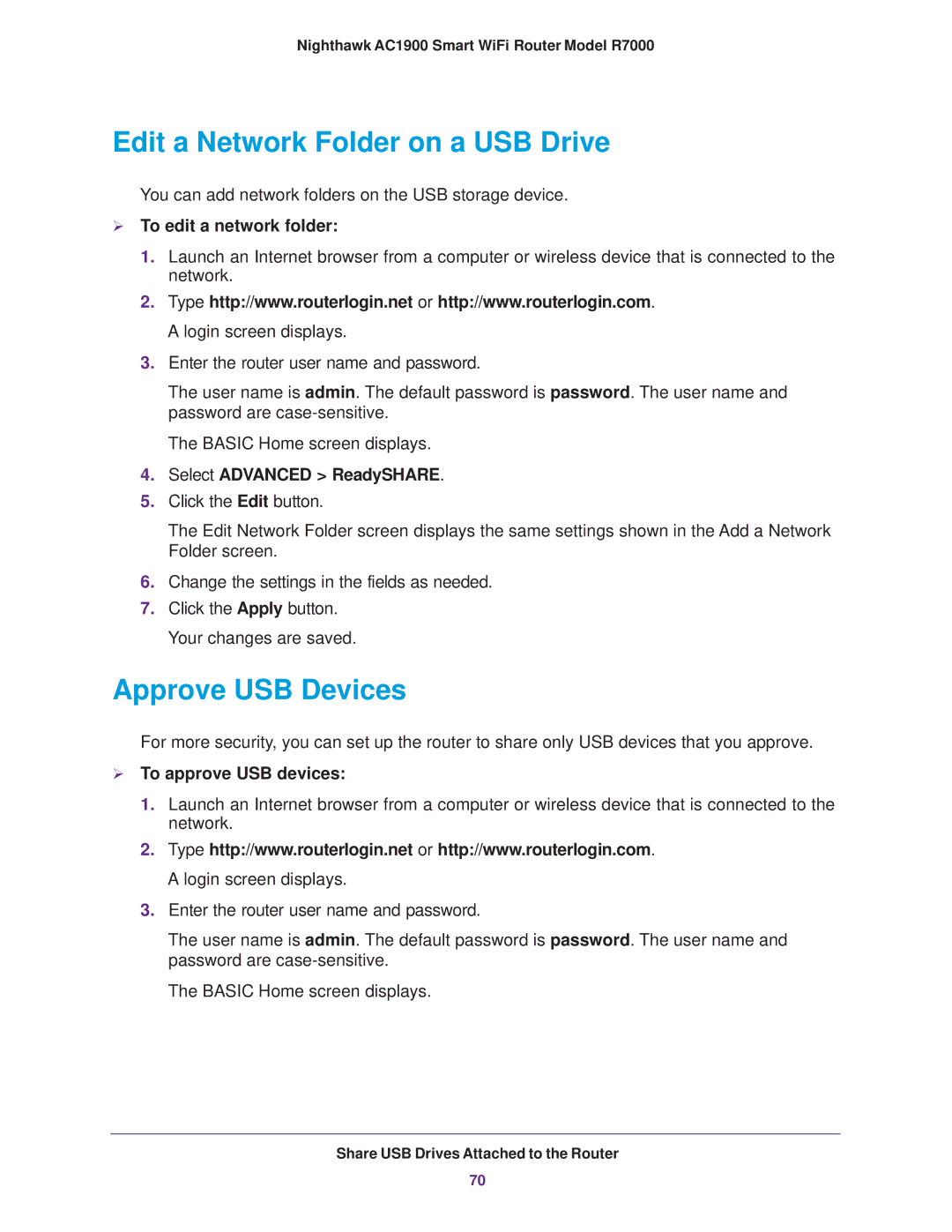 NETGEAR R7000 user manual Edit a Network Folder on a USB Drive, Approve USB Devices,  To edit a network folder 