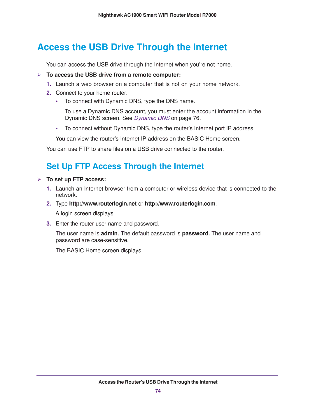 NETGEAR R7000 user manual Access the USB Drive Through the Internet, Set Up FTP Access Through the Internet 