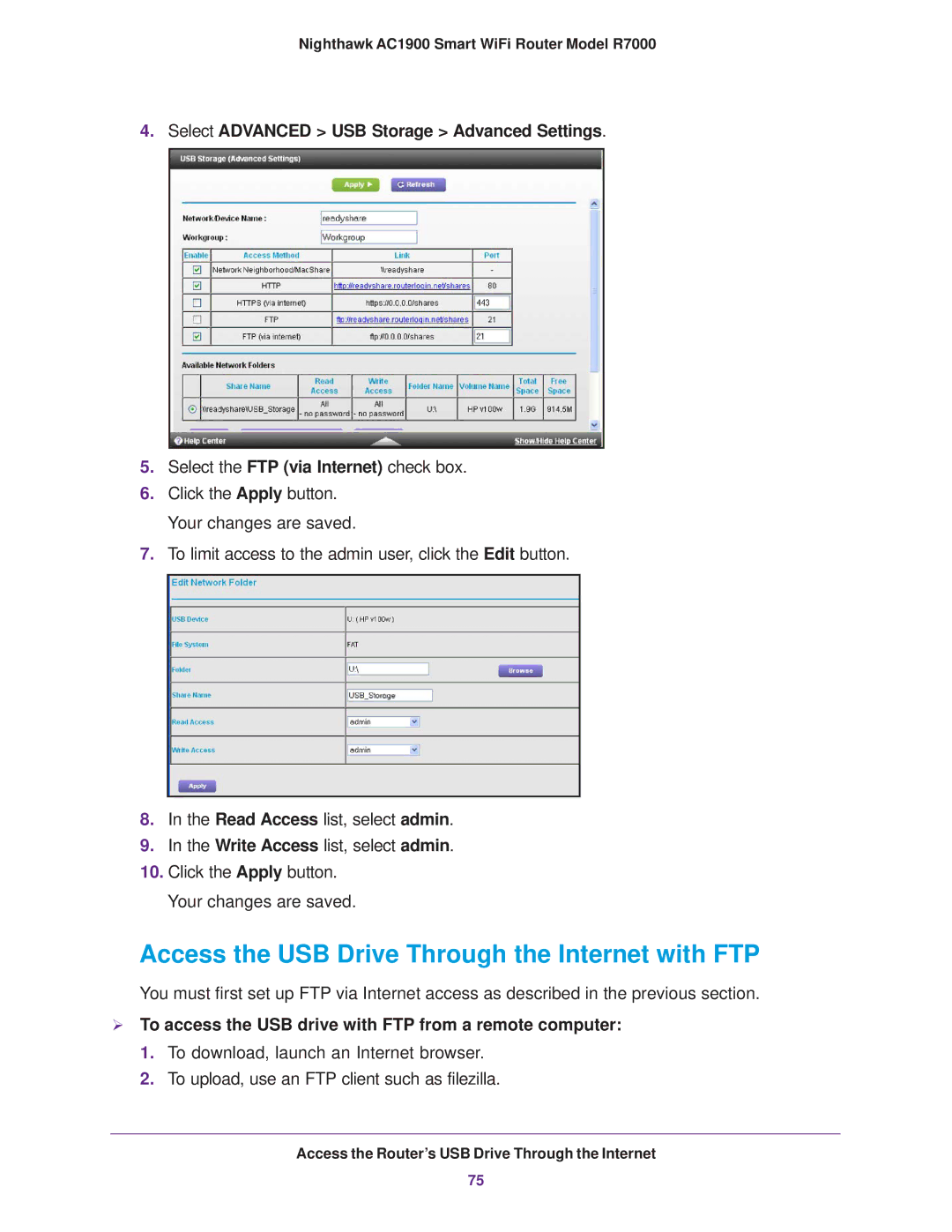 NETGEAR R7000 user manual Access the USB Drive Through the Internet with FTP 