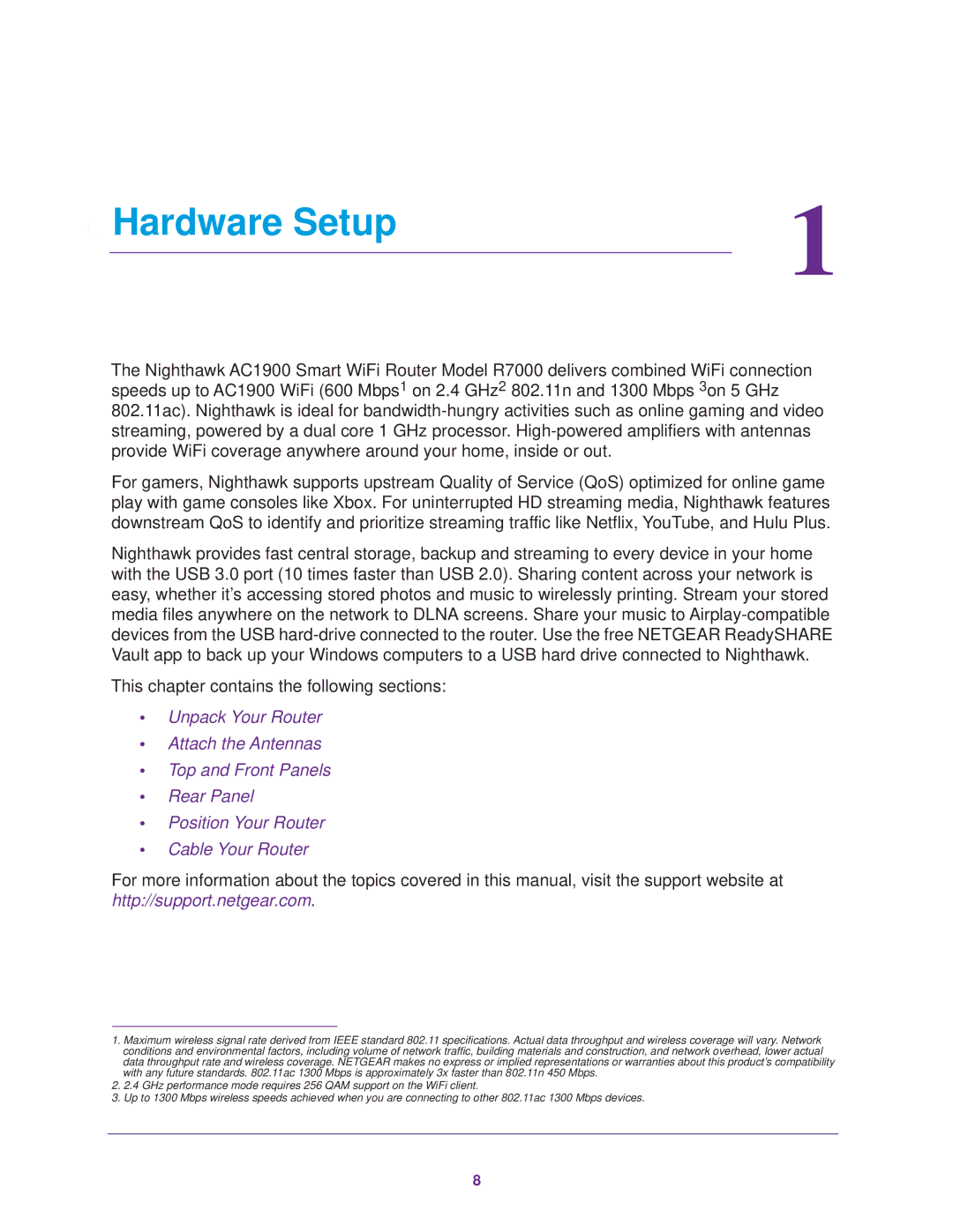 NETGEAR R7000 user manual Hardware Setup 