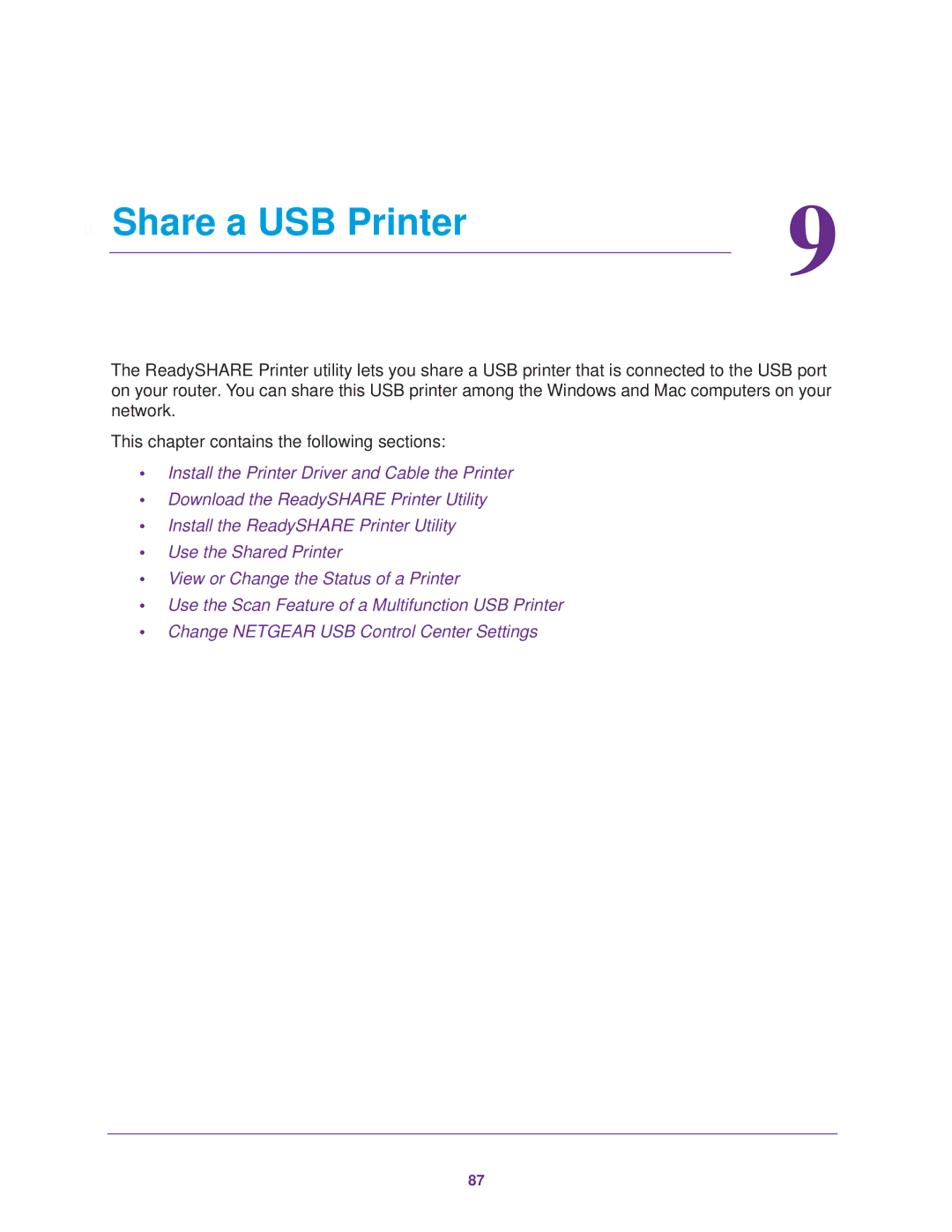 NETGEAR R7000 user manual Share a USB Printer 