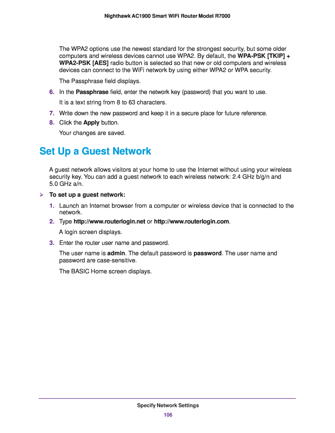 NETGEAR R7000 user manual Set Up a Guest Network,  To set up a guest network 