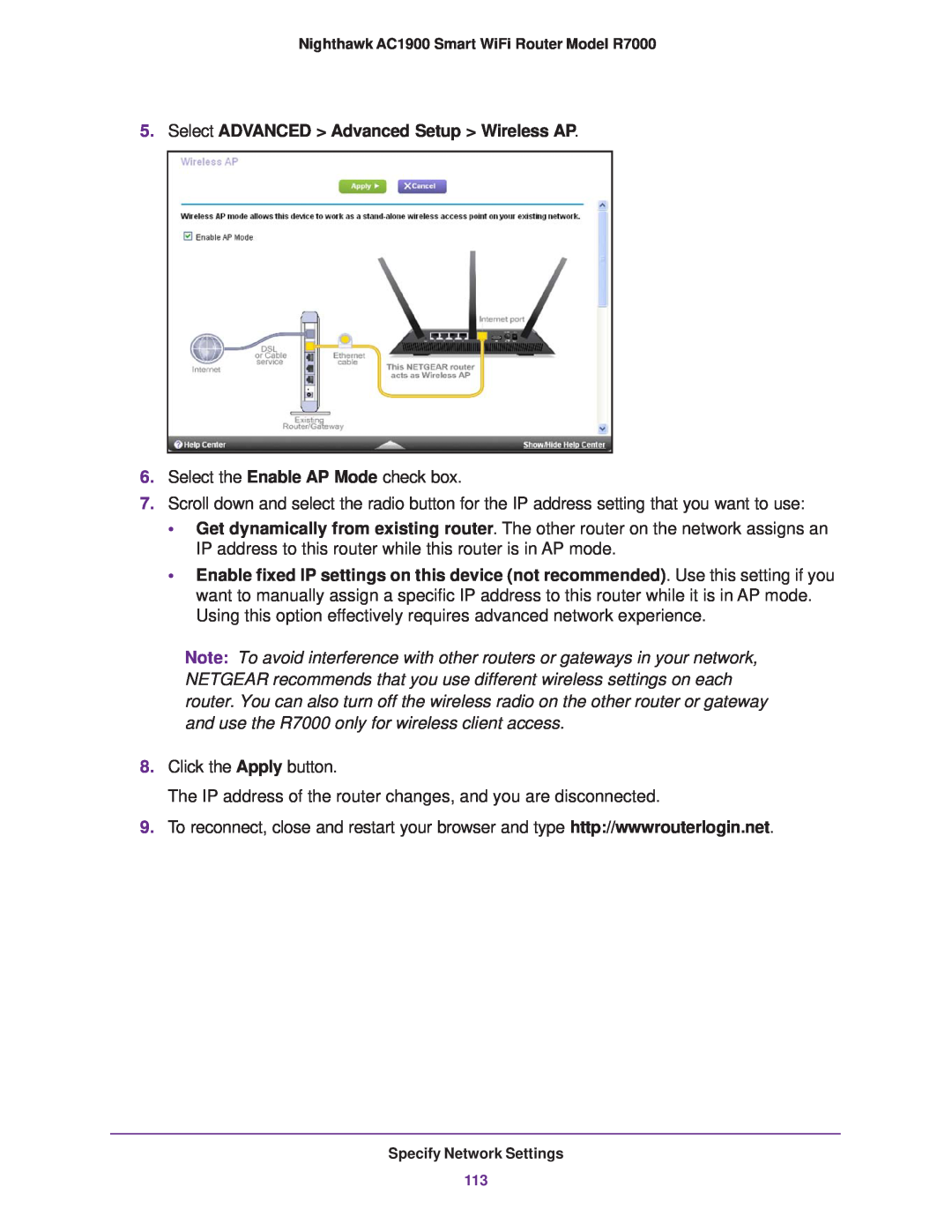 NETGEAR R7000 user manual Select ADVANCED Advanced Setup Wireless AP 