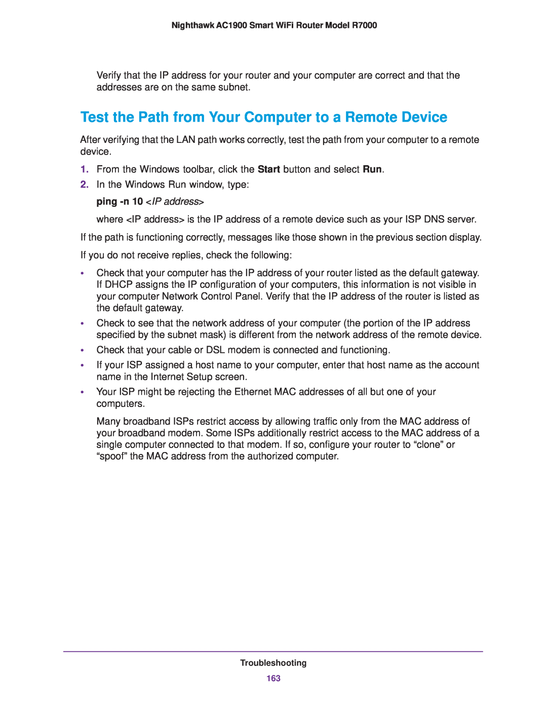 NETGEAR R7000 user manual Test the Path from Your Computer to a Remote Device 