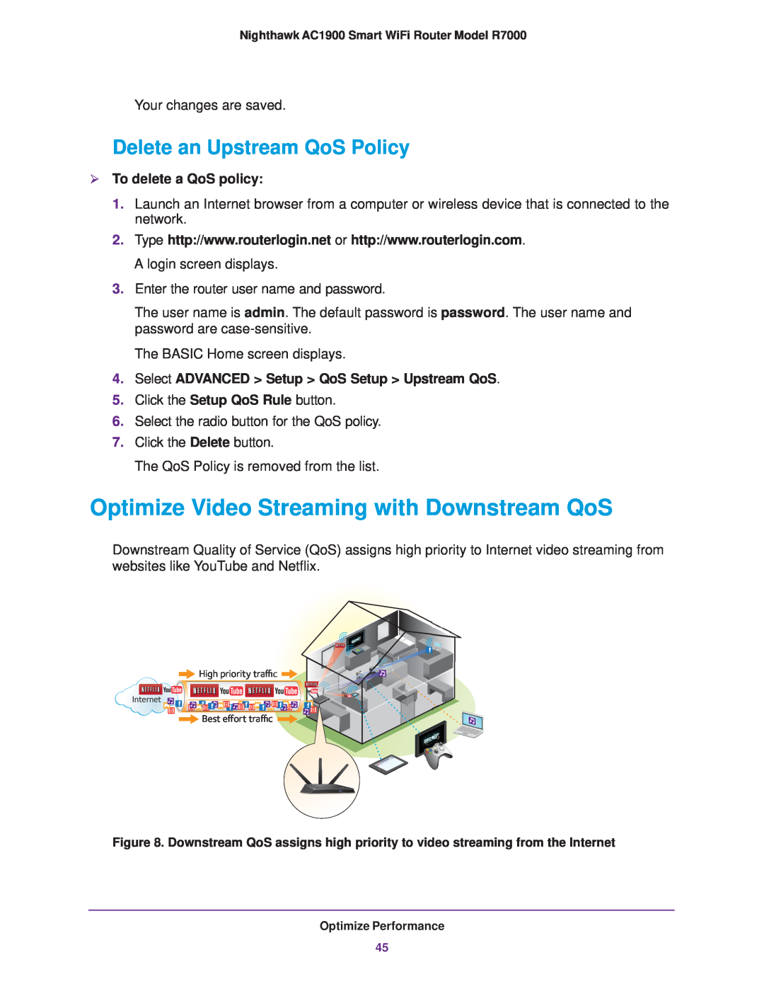 NETGEAR R7000 Optimize Video Streaming with Downstream QoS, Delete an Upstream QoS Policy,  To delete a QoS policy 