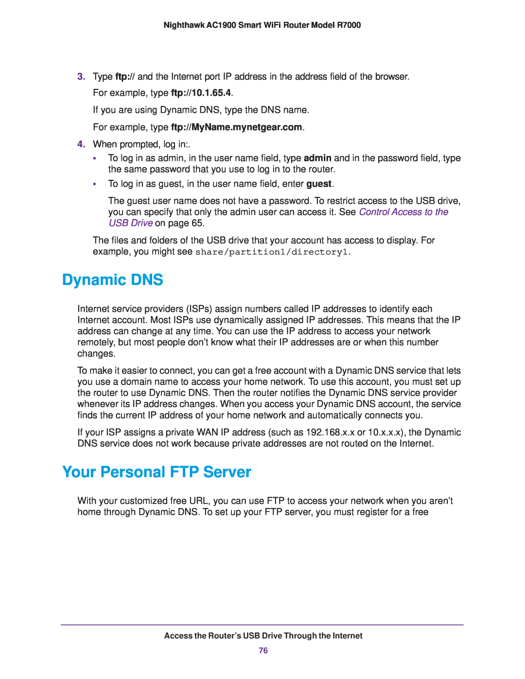 NETGEAR R7000 user manual Dynamic DNS, Your Personal FTP Server 