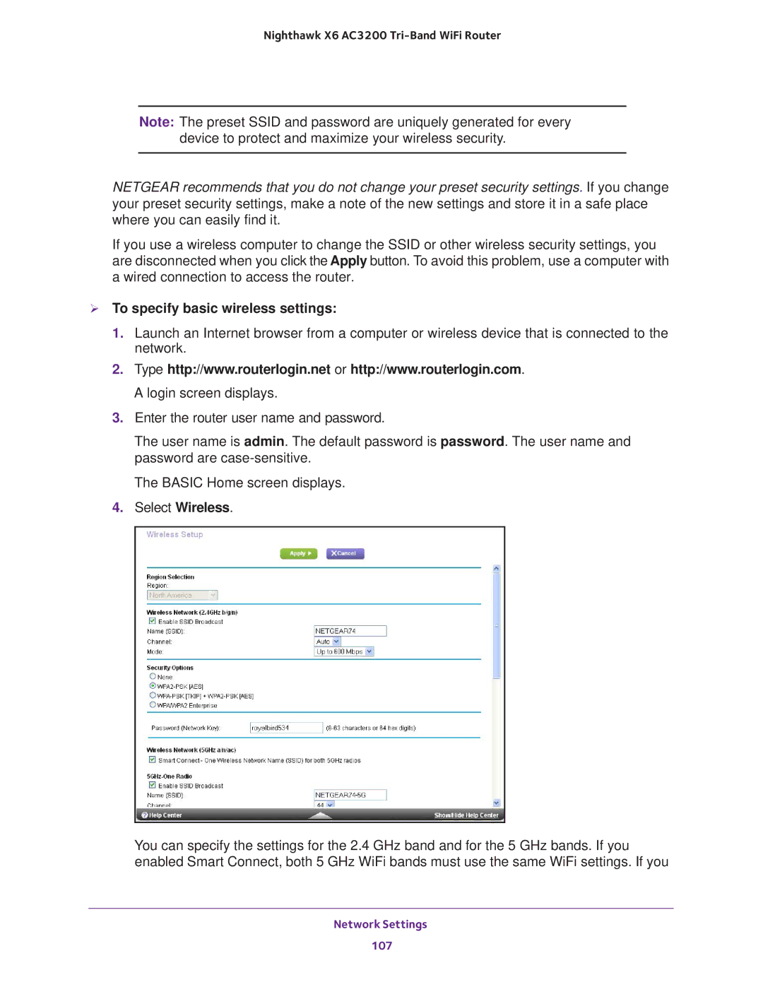 NETGEAR R8000 user manual  To specify basic wireless settings 