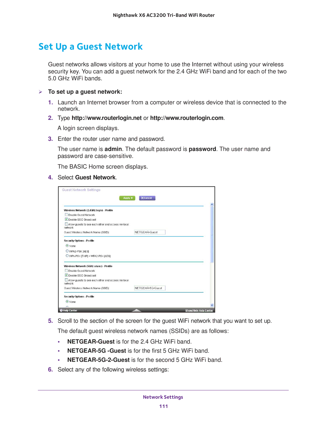 NETGEAR R8000 user manual Set Up a Guest Network,  To set up a guest network, Select Guest Network 