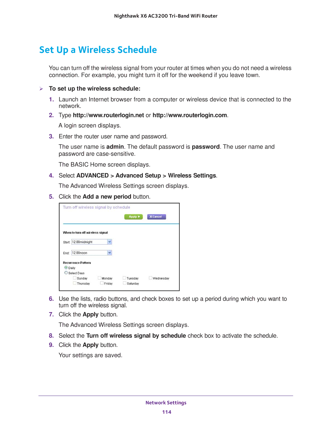 NETGEAR R8000 user manual Set Up a Wireless Schedule,  To set up the wireless schedule 