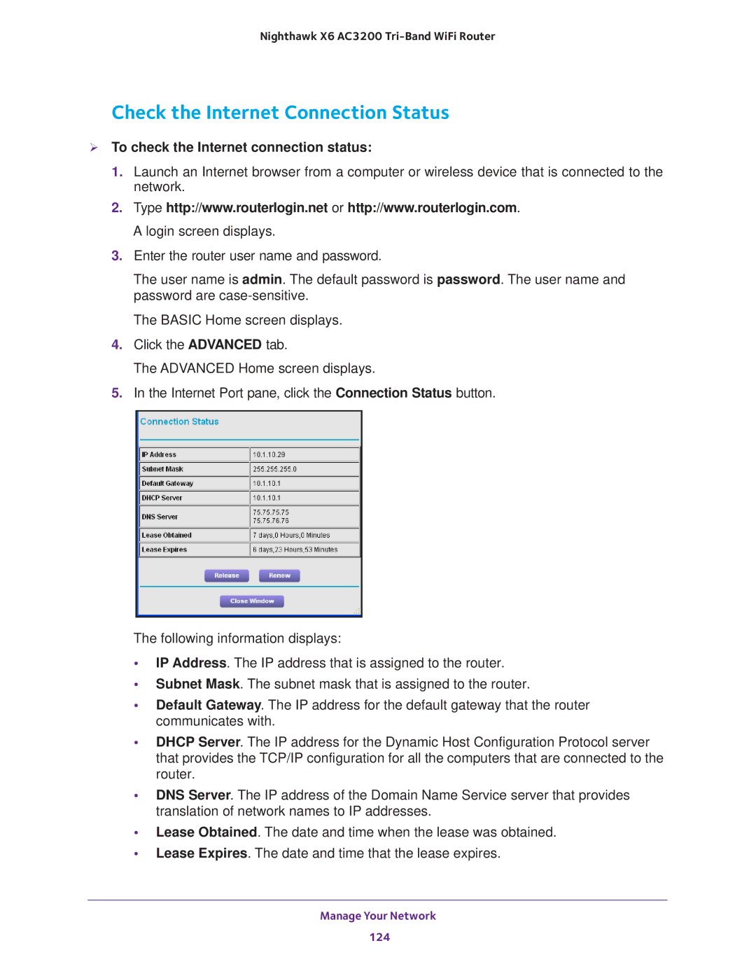 NETGEAR R8000 user manual Check the Internet Connection Status,  To check the Internet connection status 