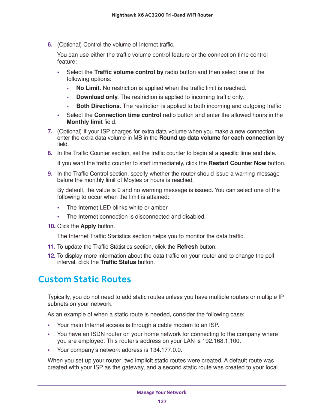 NETGEAR R8000 user manual Custom Static Routes 