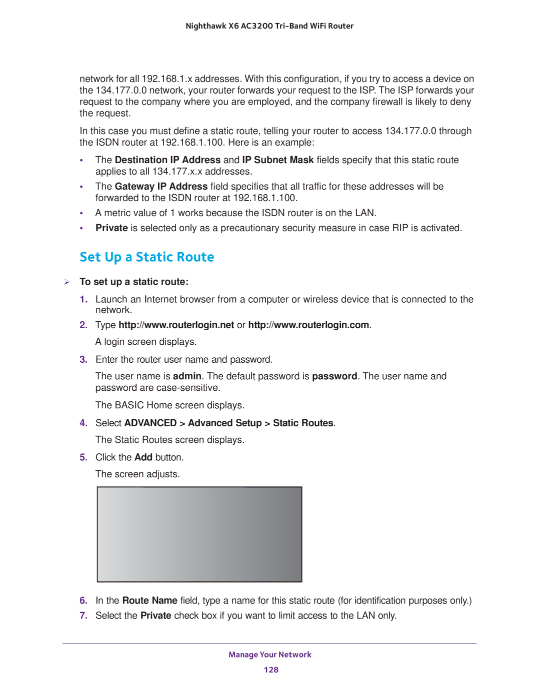 NETGEAR R8000 user manual Set Up a Static Route,  To set up a static route 