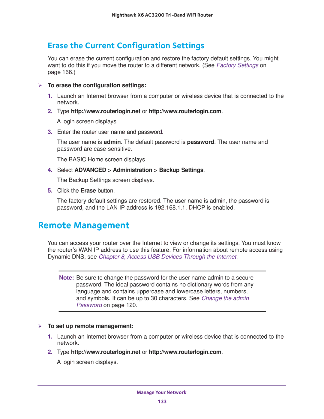 NETGEAR R8000 Remote Management, Erase the Current Configuration Settings,  To erase the configuration settings 