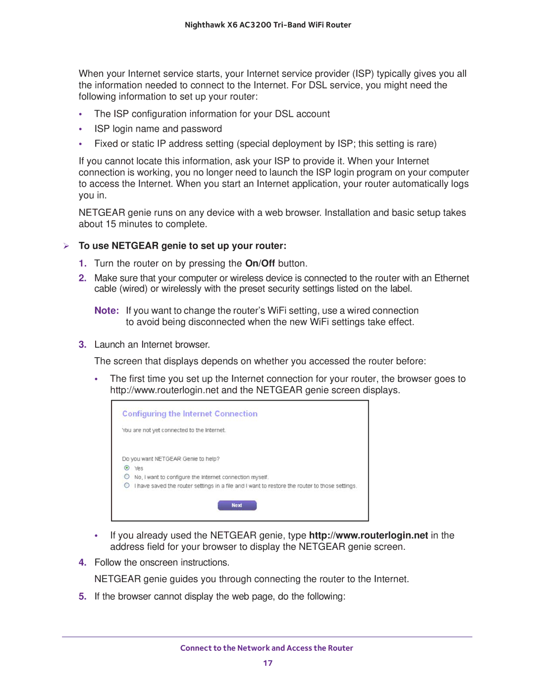 NETGEAR R8000 user manual  To use Netgear genie to set up your router 