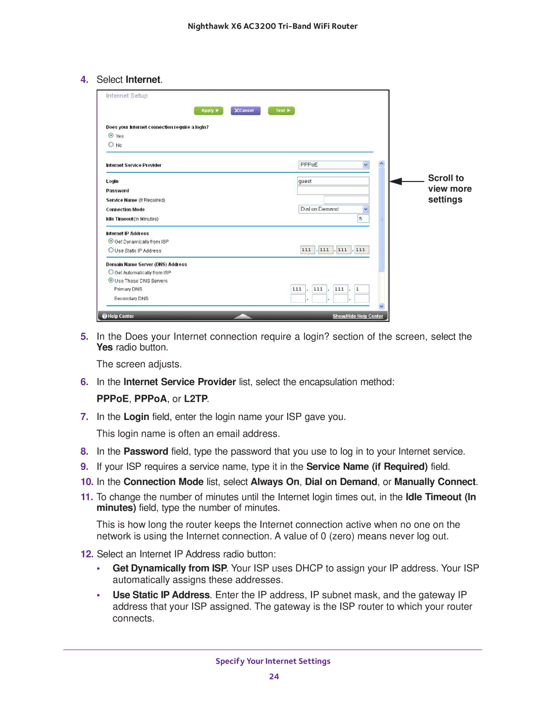 NETGEAR R8000 user manual Select Internet 