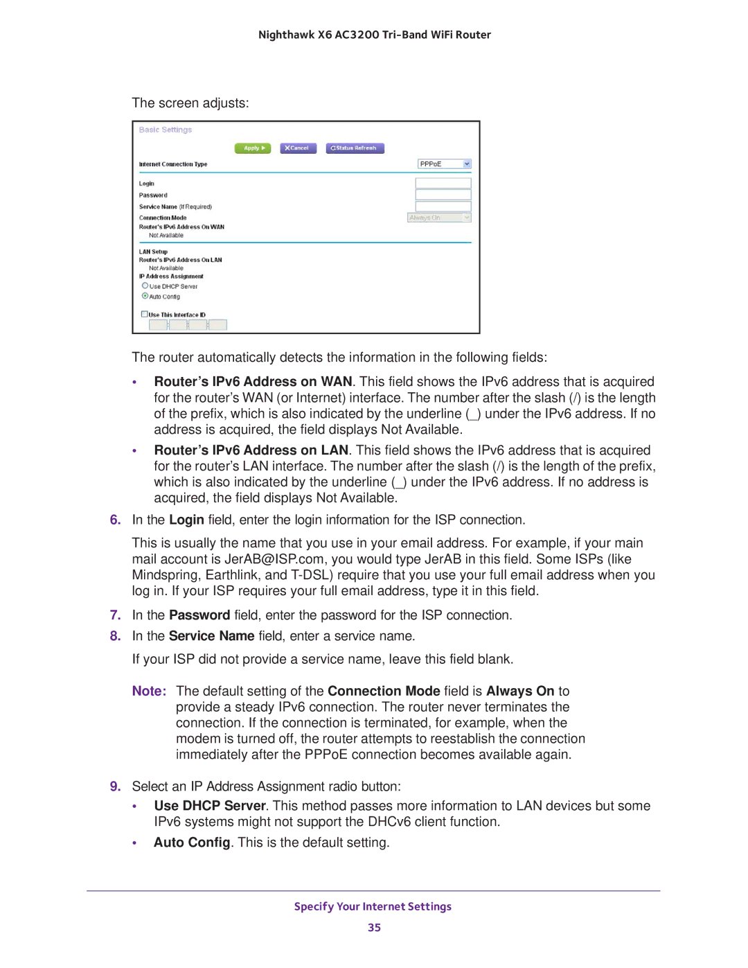 NETGEAR R8000 user manual Specify Your Internet Settings 