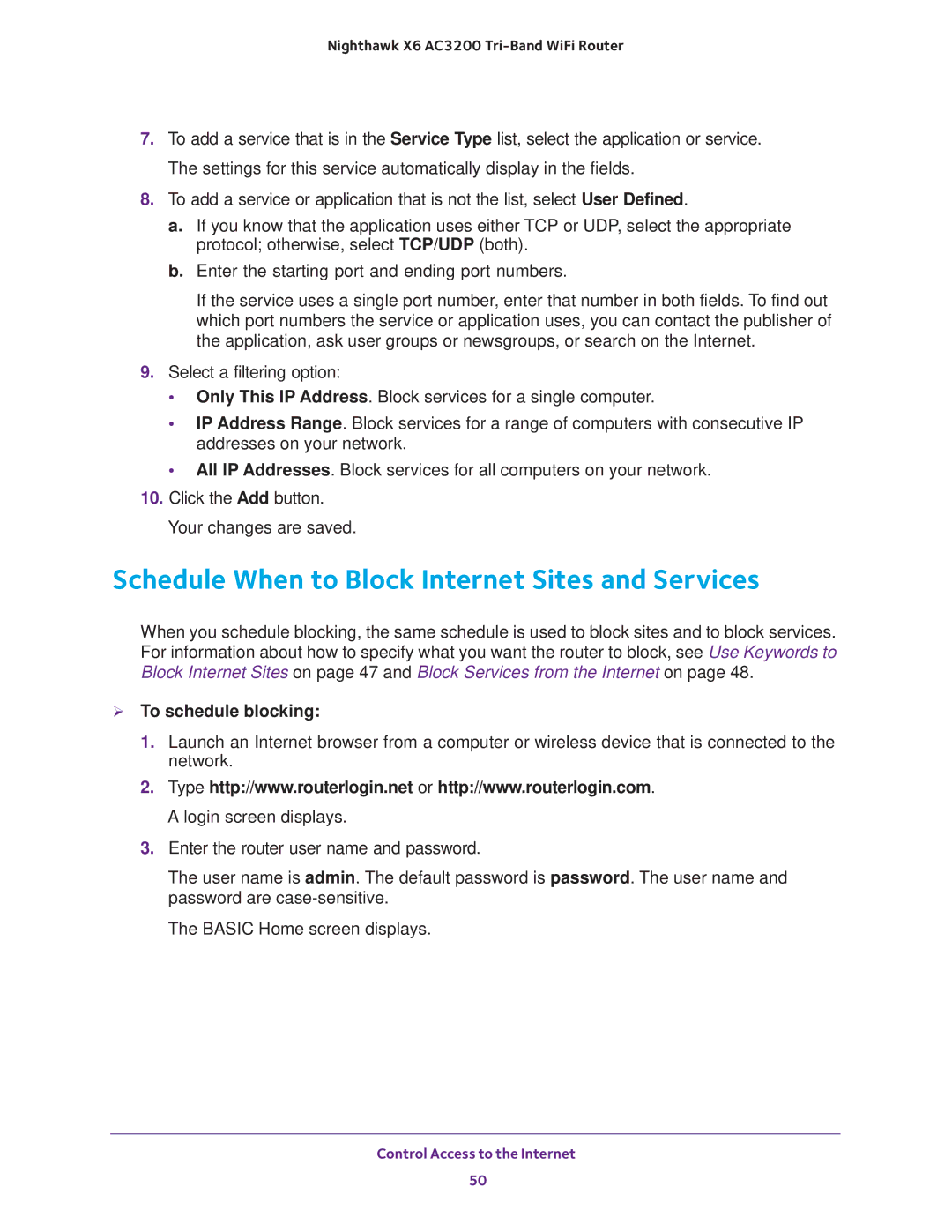 NETGEAR R8000 user manual Schedule When to Block Internet Sites and Services,  To schedule blocking 